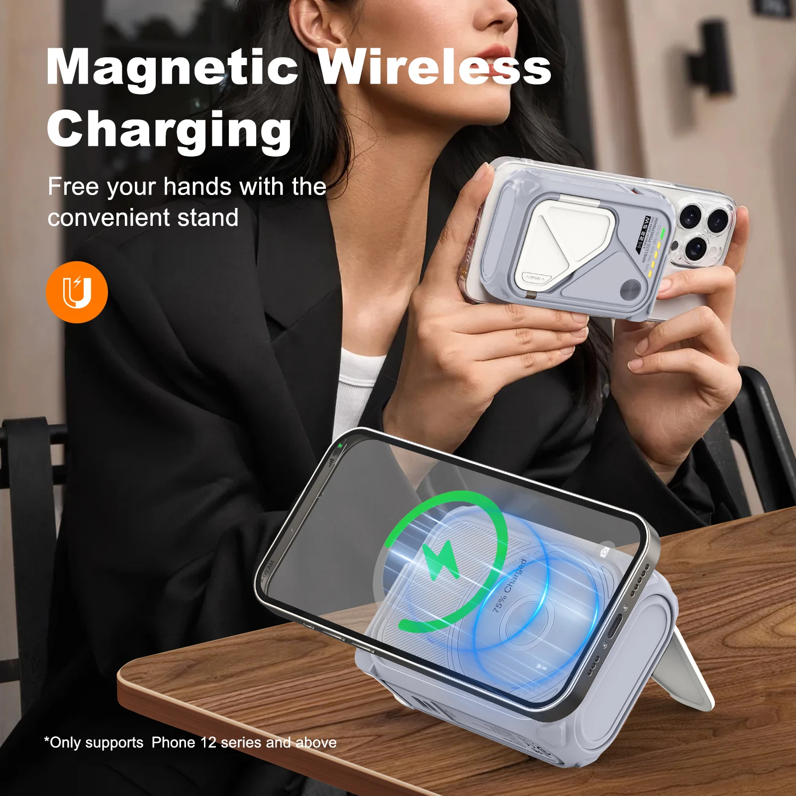 10,000mAh 22.5W Magnetic Wireless Power Bank with Holder - Image 5